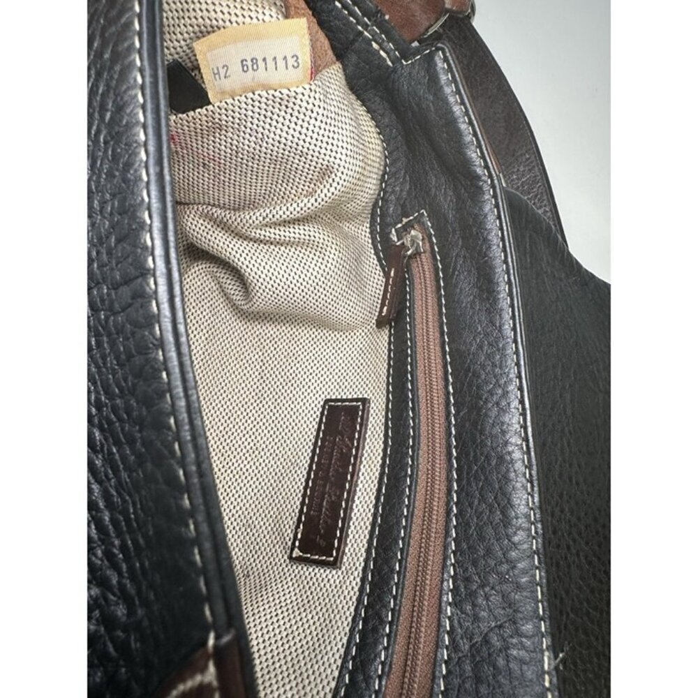 Dooney Bourke Black Pebbled Leather Medium Shoulder Crossbody Bag Brown Trim - Picture 6 of 8